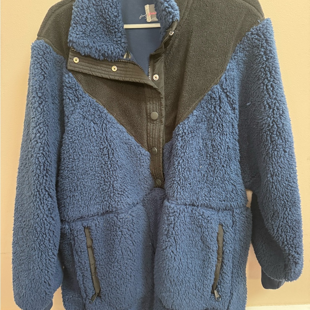 Free People Blue and Black Sherpa Jacket